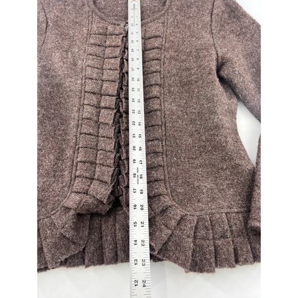 Marisa Christina 100% Wool Sweater Womens Large Brown Zip Long Sleeve Minimalist - Picture 2 of 7